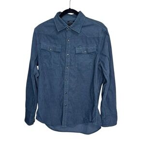 G Star Raw Men's Slim Fit M Corduroy Western Shirt Pearl Snap Navy Blue Cowboy